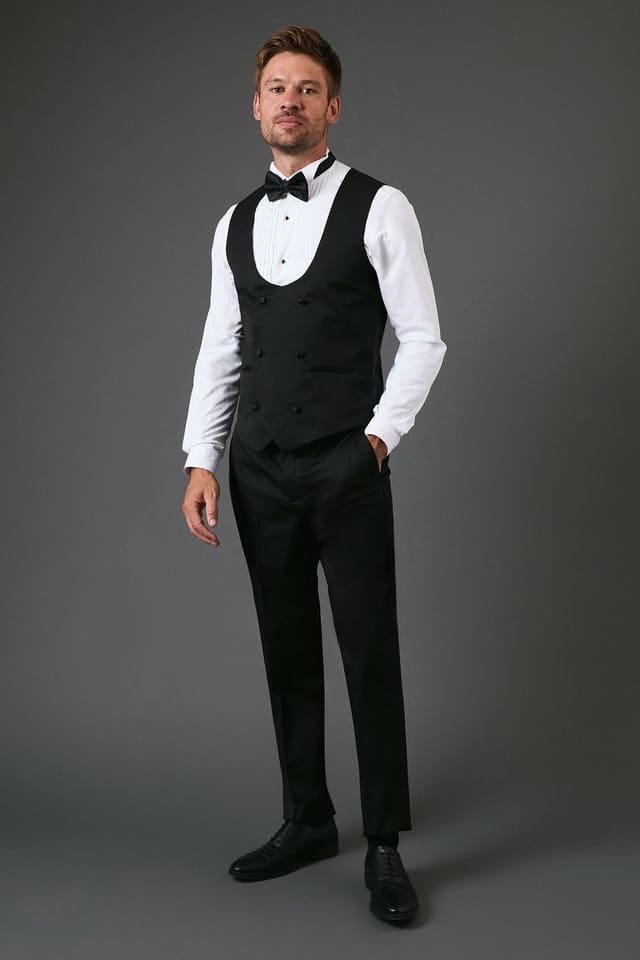 Burton Burton Men's Black Slim Fit Tuxedo Suit Waistcoat - 2