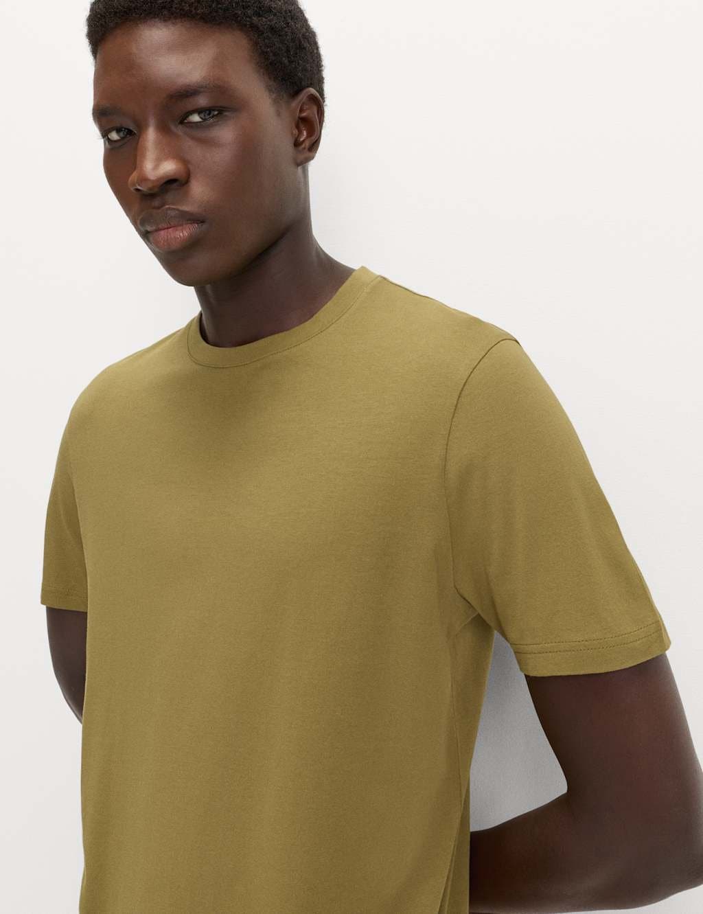 Marks & Spencer M&S Regular Fit Pure Cotton Crew Neck T-Shirt Olive