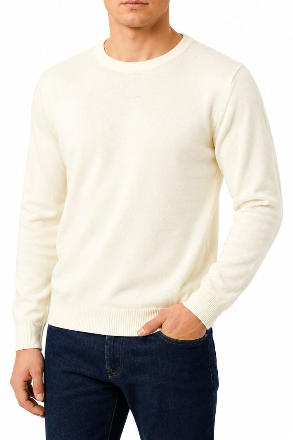CastlePoint CastlePoint Men's Crew Neck Knitted Jumper in Cream - 1