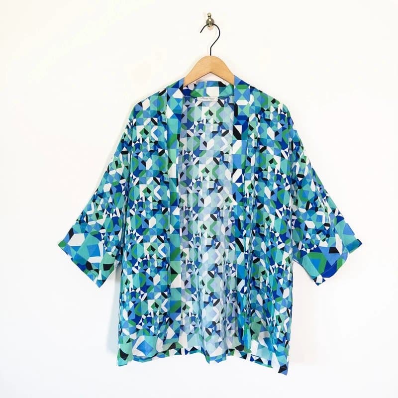David Nieper David Nieper Silk Kimono Cardigan Size 18 Blue Green Geometric Jacket