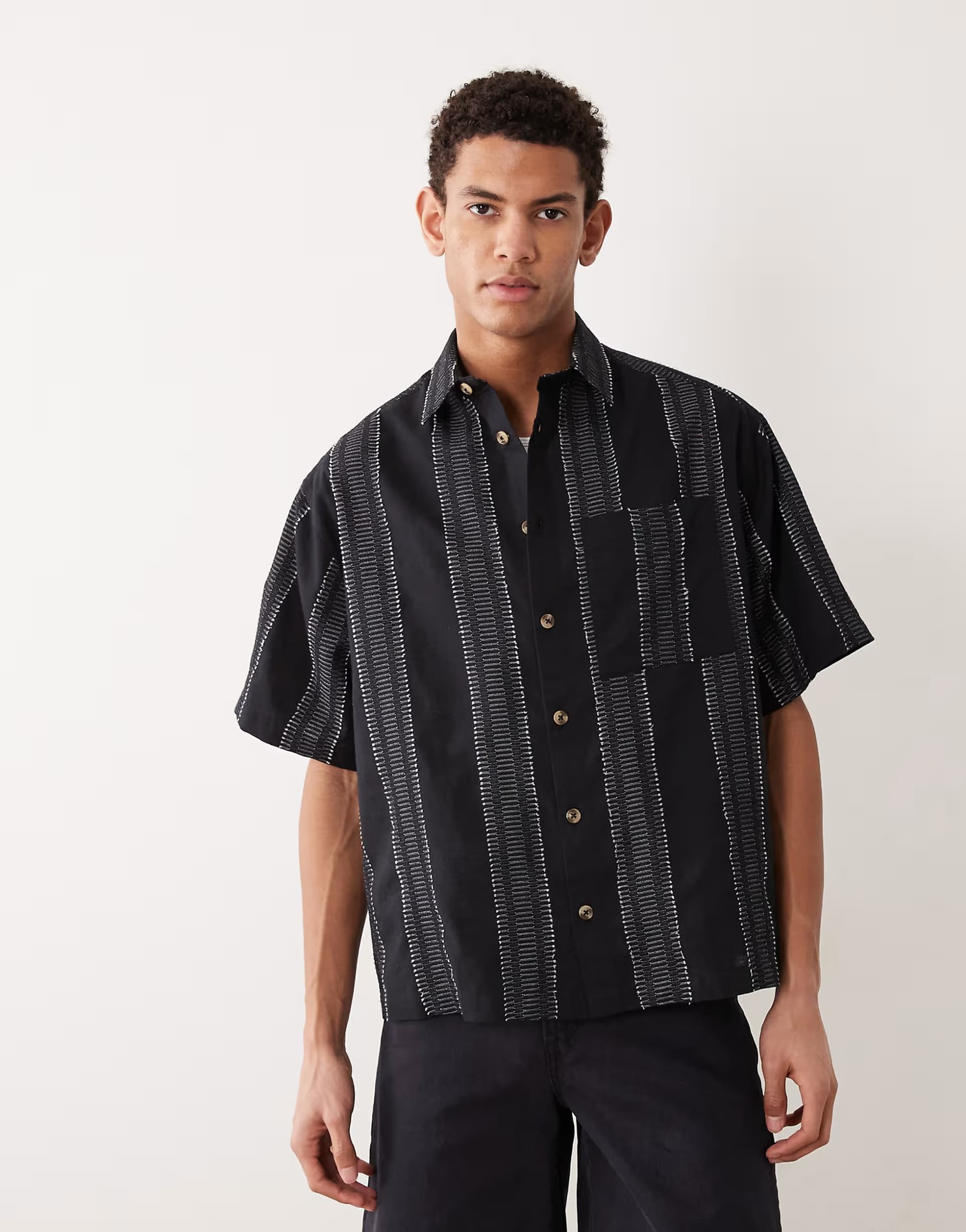 ASOS ASOS DESIGN boxy oversized textured shirt in black