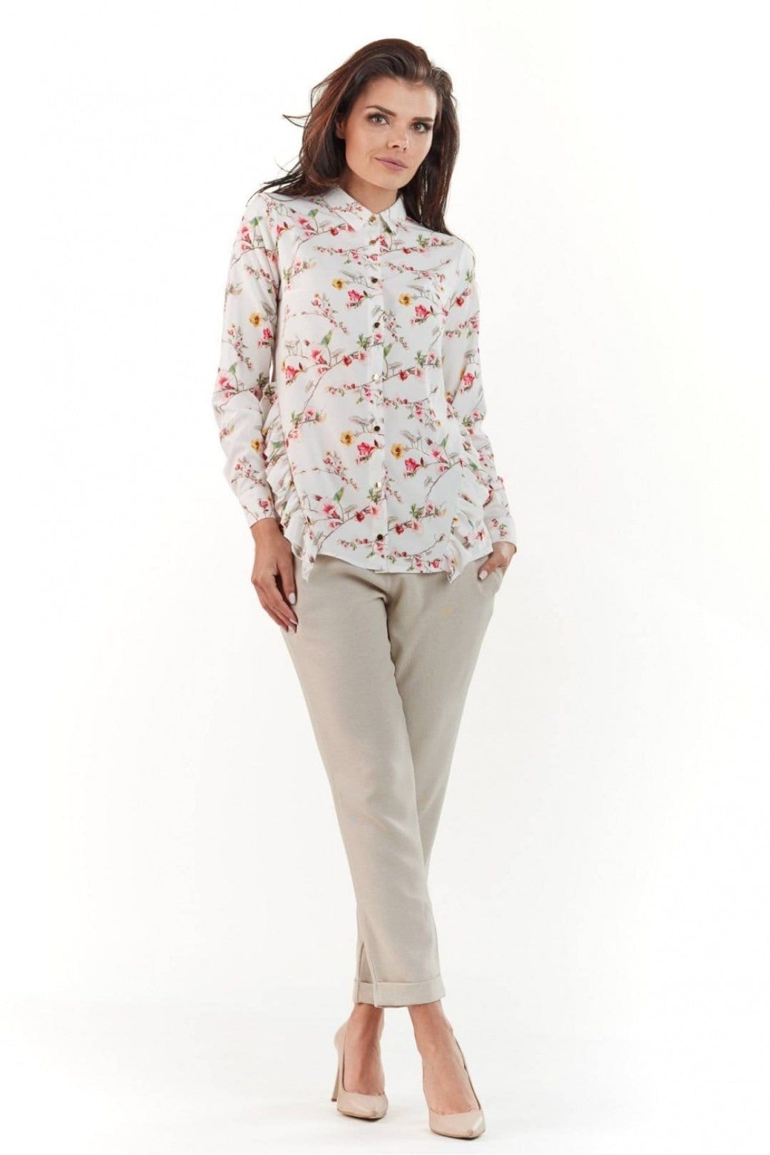 Love Lace White Floral Collared Long Sleeve Shirt