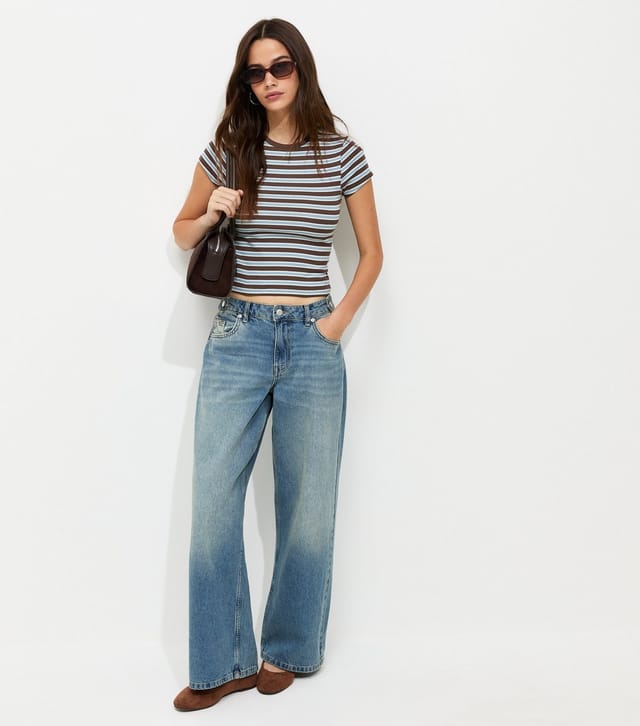New Look Women's Blue Cotton-Rich Striped Baby Tee T-Shirt New Look - 3