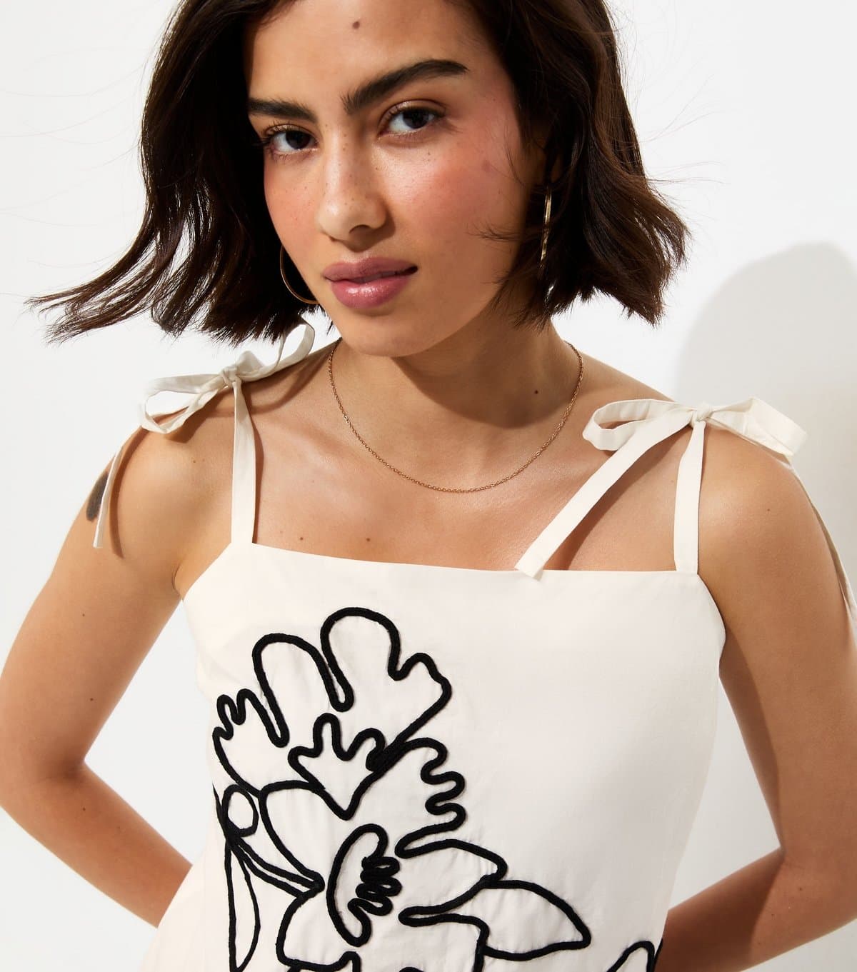 New Look Women's White Cotton Cornelli Pattern Tie Cami Top New Look