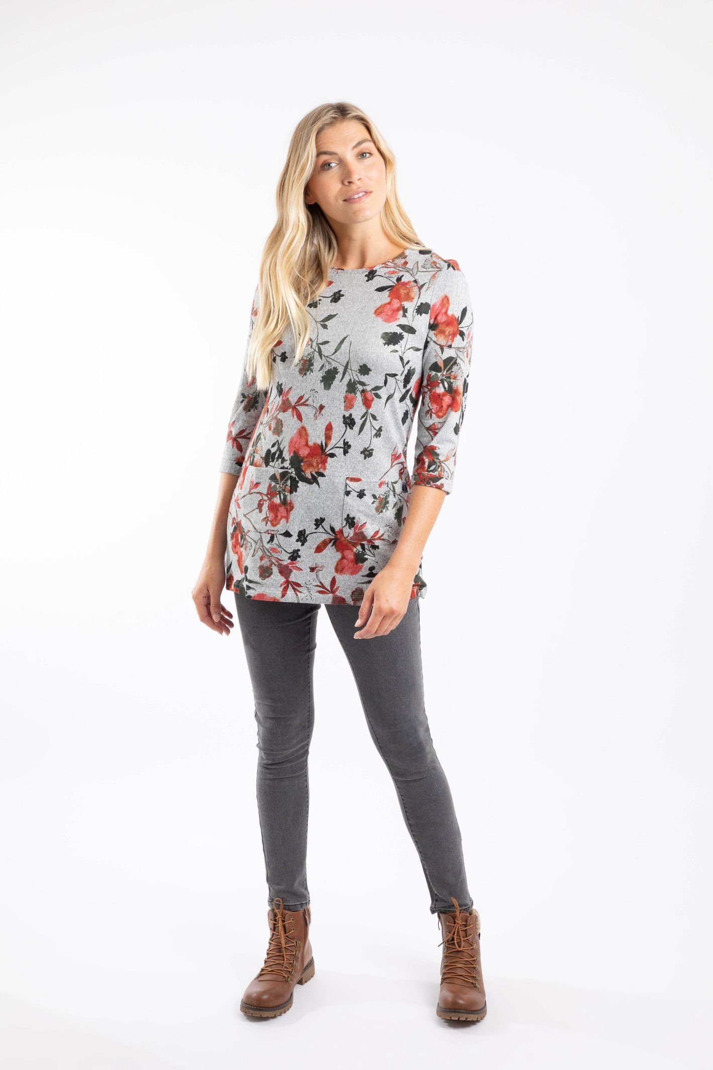 Weird Fish Weird Fish Women's Sidney Printed Brushed Tunic in Mid Grey - 4