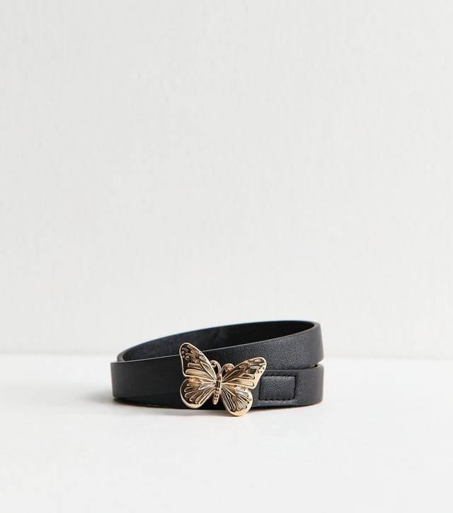 New Look Black Faux Leather Butterfly Buckle Belt New Look - 2
