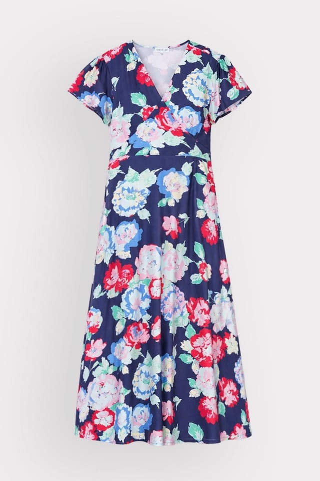 Kettlewell Kettlewell Women's Floral Print Tie Back Midi Dress in Navy - 2