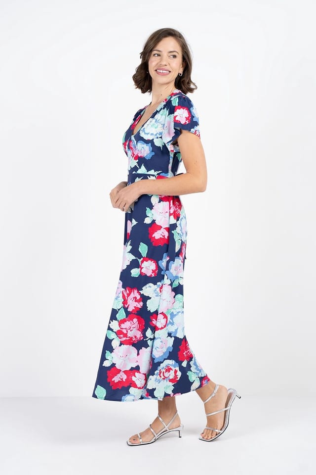Kettlewell Kettlewell Women's Floral Print Tie Back Midi Dress in Navy - 3
