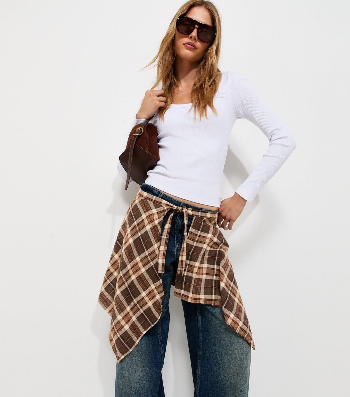 New Look Brown Cotton Check Waist Bandana New Look - 1