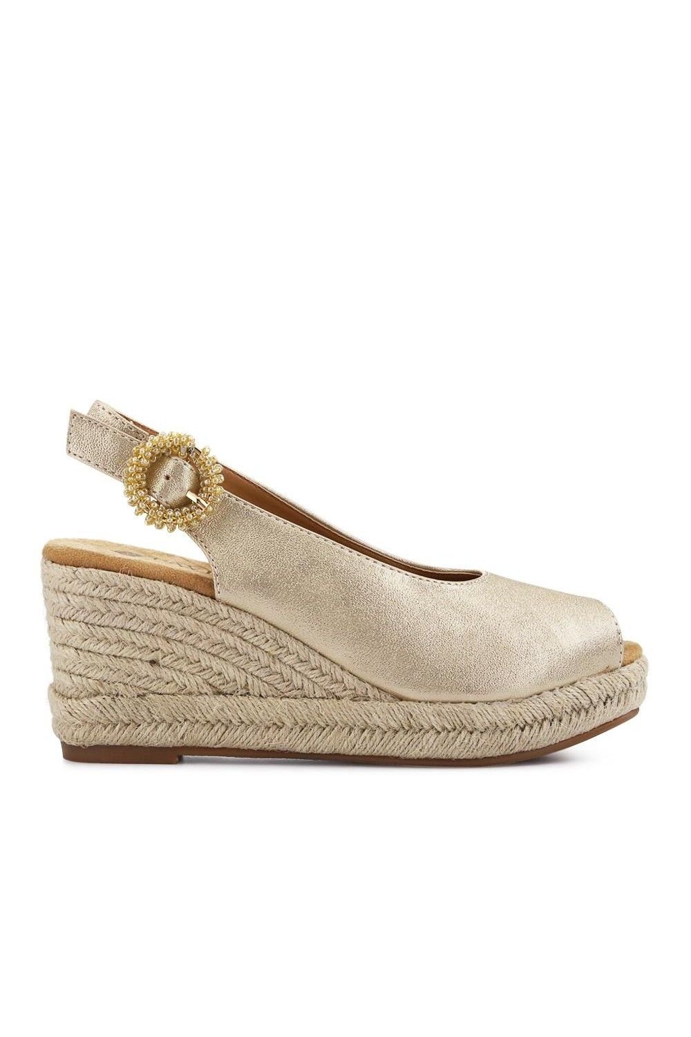 Pavers Pavers Women's Buckle Fastening Wedge Espadrilles in Gold - 2