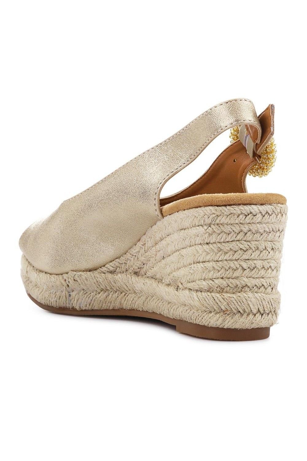 Pavers Pavers Women's Buckle Fastening Wedge Espadrilles in Gold - 3