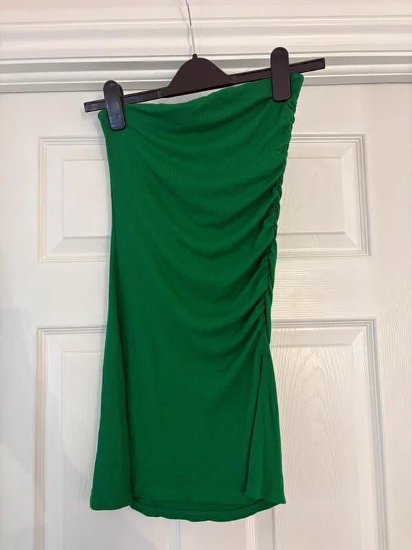 Bershka Bershka Green Strapless Ruched Bodycon long top / mini Tube Dress Size S