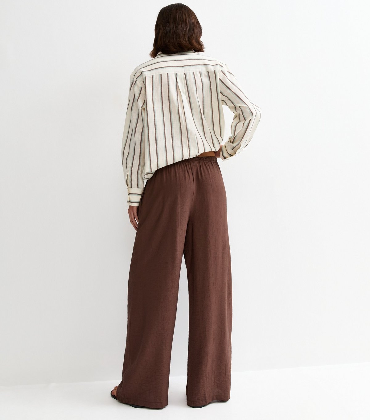 New Look Women's Dark Brown Crinkle Wide Leg Trousers New Look - 4