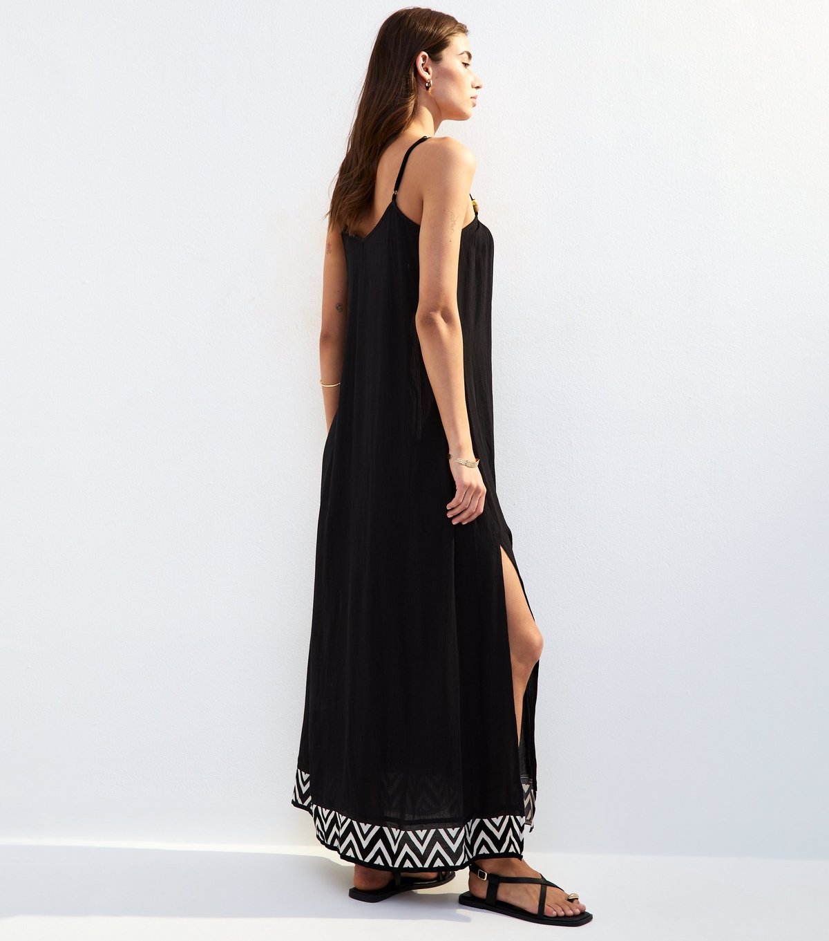 New Look Women's Black Textured Graphic Trim Cover Up Maxi Dress New Look - 4