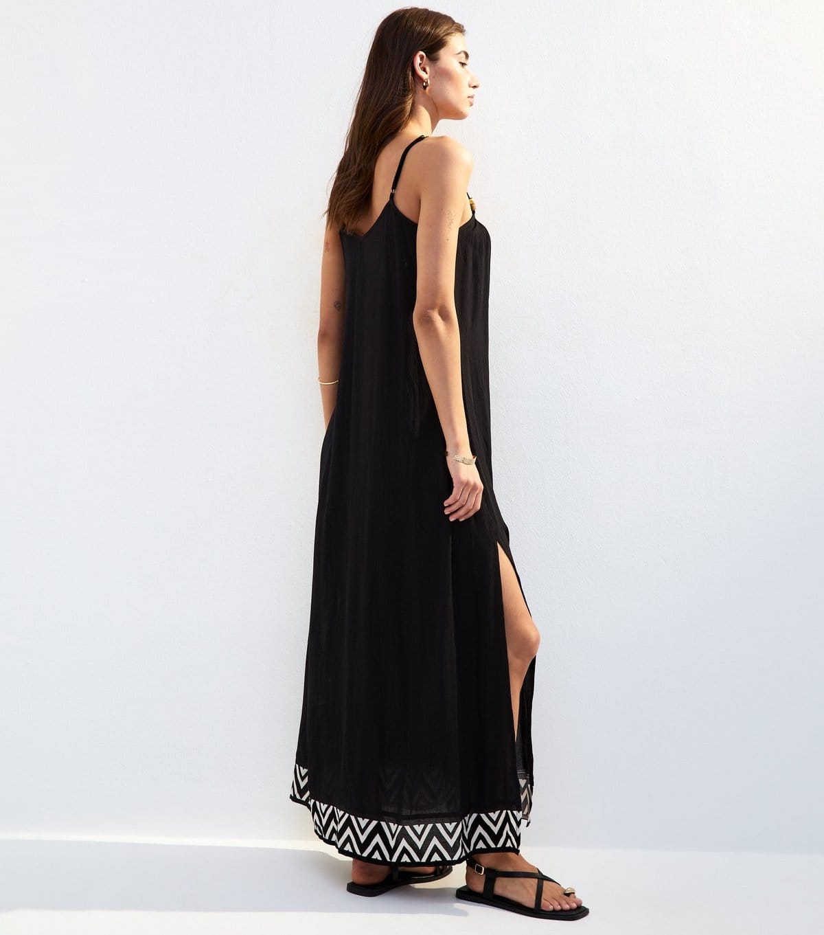 New Look Women's Black Textured Graphic Trim Cover Up Maxi Dress New Look - 4