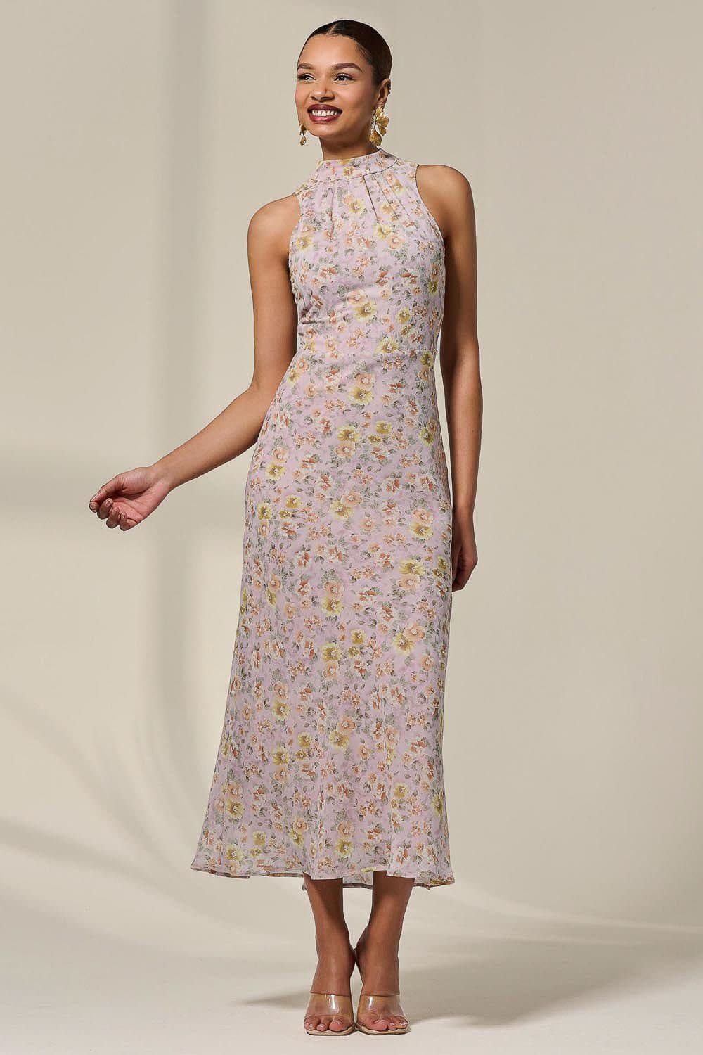 Jolie Moi Jolie Moi Women's Sleeveless Chiffon Halterneck Midaxi Dre in Light Pink