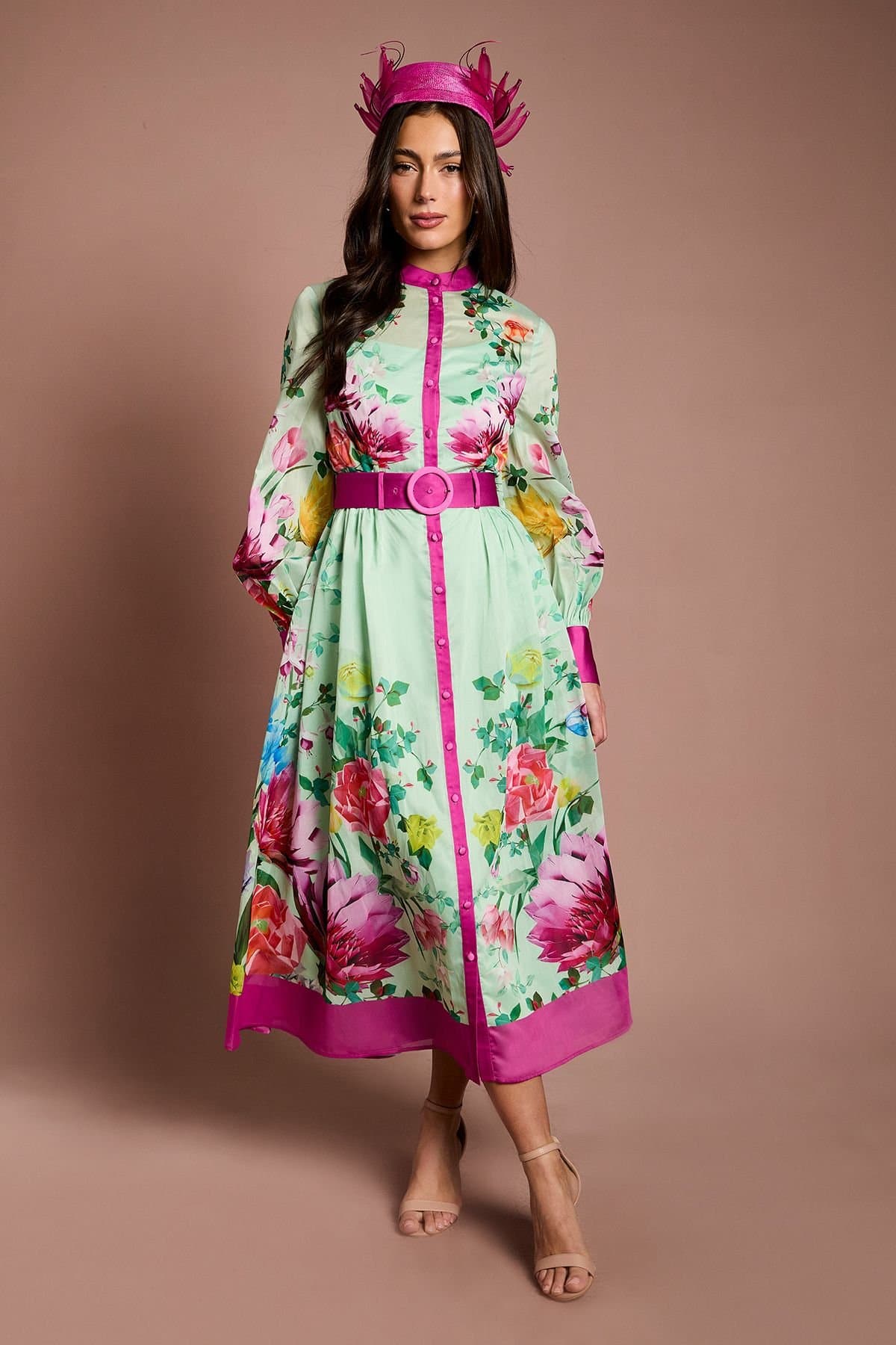 Coast Coast Women's Lisa Tan Organza Printed Shirt Dress in Turquoise