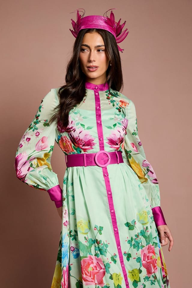 Coast Coast Women's Lisa Tan Organza Printed Shirt Dress in Turquoise - 2
