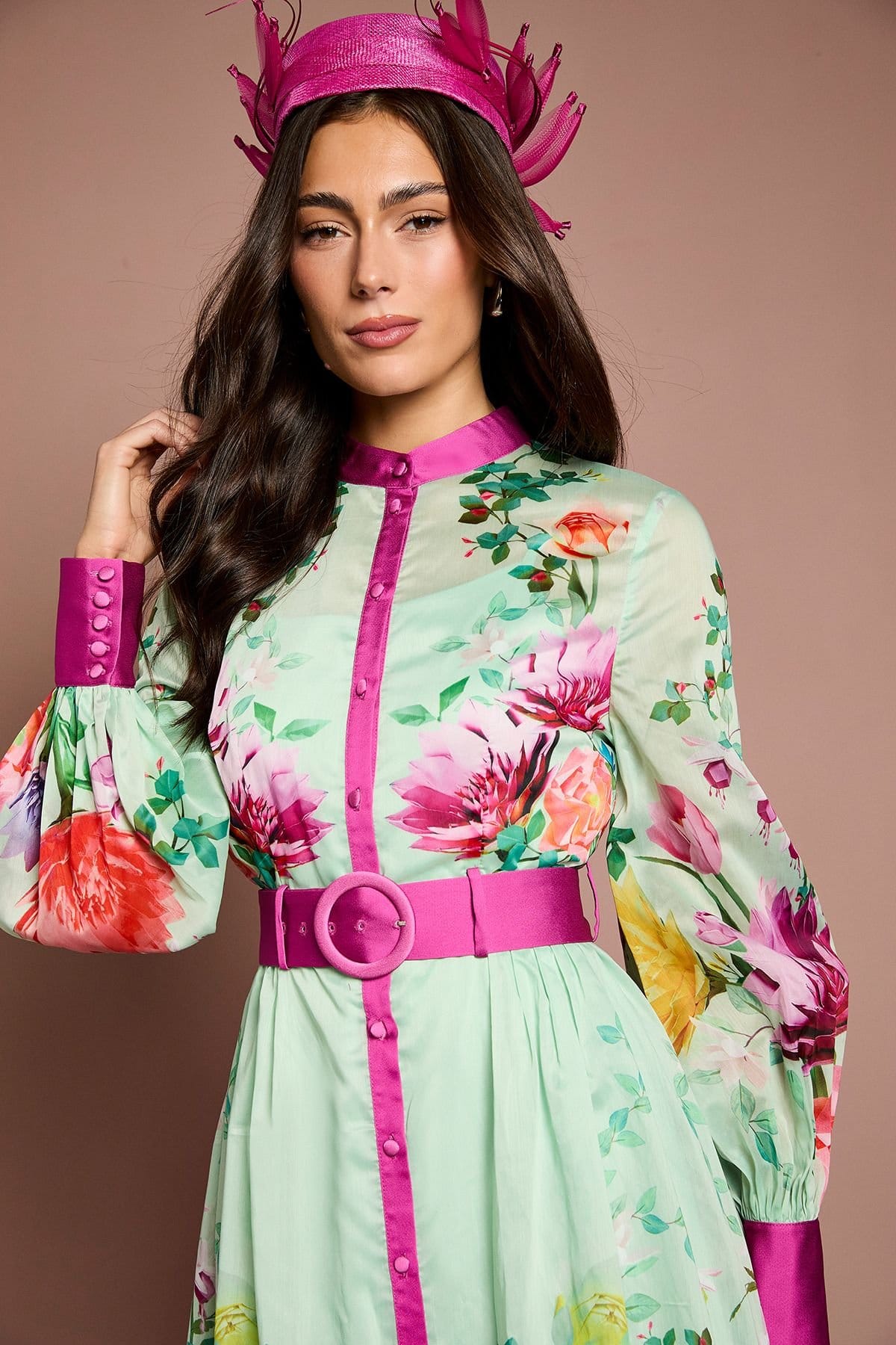 Coast Coast Women's Lisa Tan Organza Printed Shirt Dress in Turquoise - 4