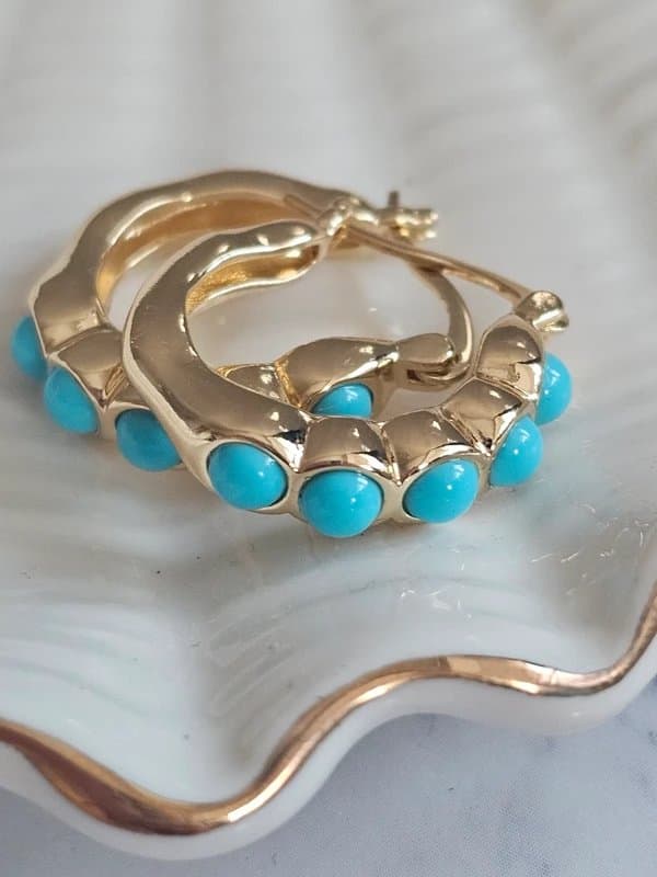 Wolf & Badger Wolf & Badger Turquoise Gold Huggie Hoop Earrings | 18ct Gold Plated | New
