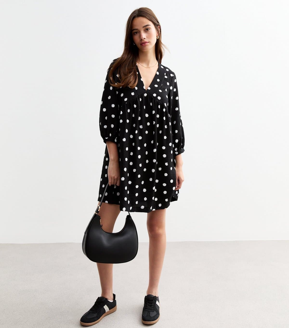 New Look Women's Black Polka Dot Mini Smock Dress New Look