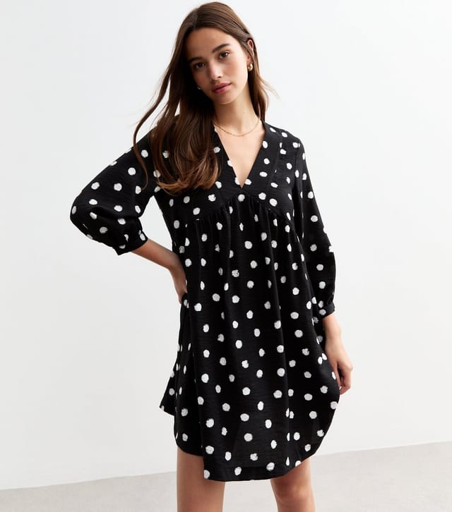 New Look Women's Black Polka Dot Mini Smock Dress New Look - 3