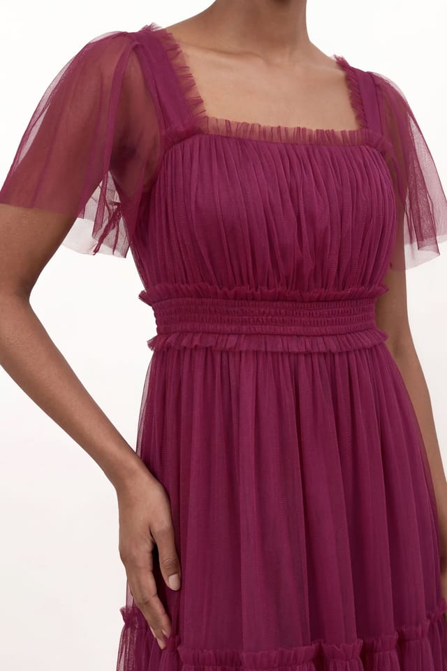 Anaya with Love Anaya with Love Women's Square Neck Short Sleeve Tulle Midaxi Dress in Pink - 3