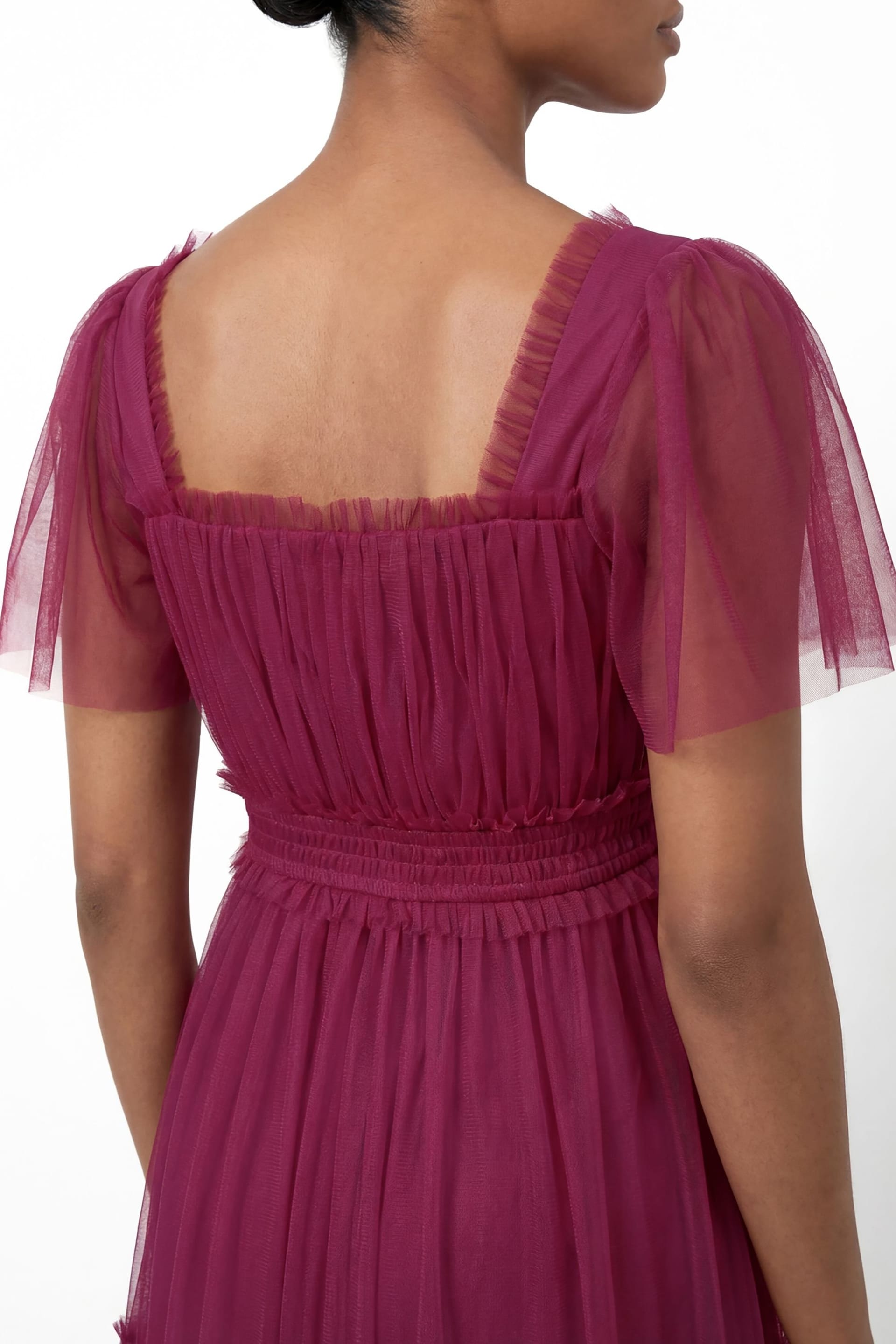 Anaya with Love Anaya with Love Women's Square Neck Short Sleeve Tulle Midaxi Dress in Pink - 4