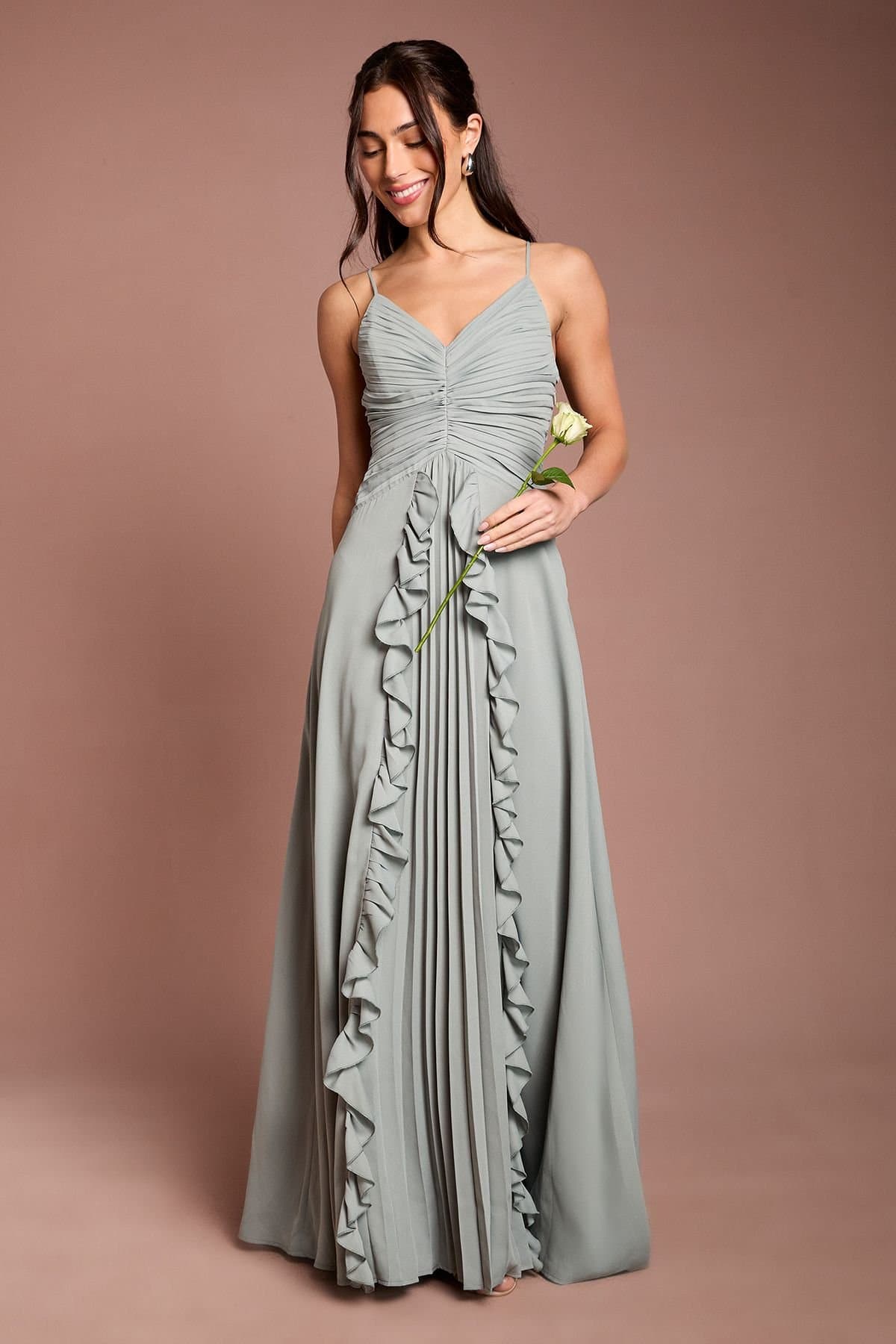 Coast Coast Women's Pleat Detail V Neck Bridesmaid Maxi Dress in Sage