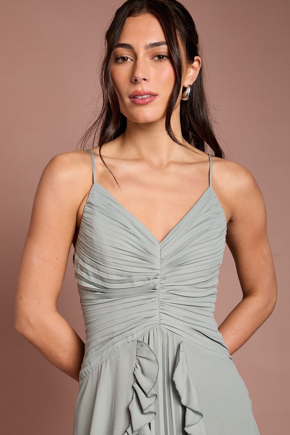 Coast Coast Women's Pleat Detail V Neck Bridesmaid Maxi Dress in Sage - 4