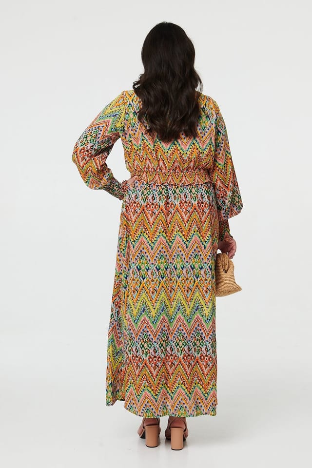Izabel London Izabel London Women's Curve Abstract Long Sleeve Maxi Dress in Green - 3