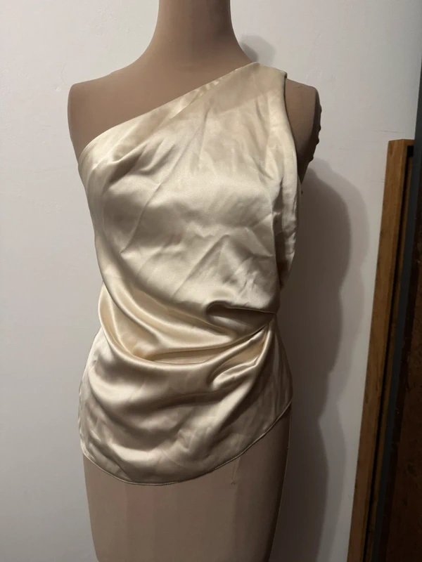 ASOS Design champagne one shoulder satin silky blouse top ruched size M - 1
