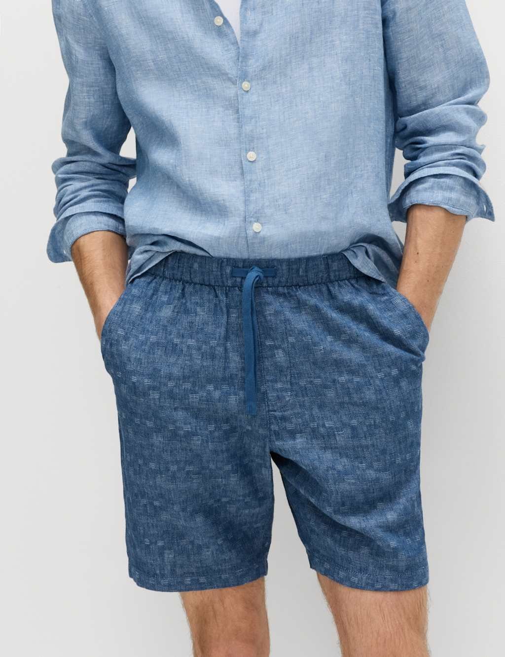 Marks & Spencer M&S Linen Rich Shorts Denim Mix - 1