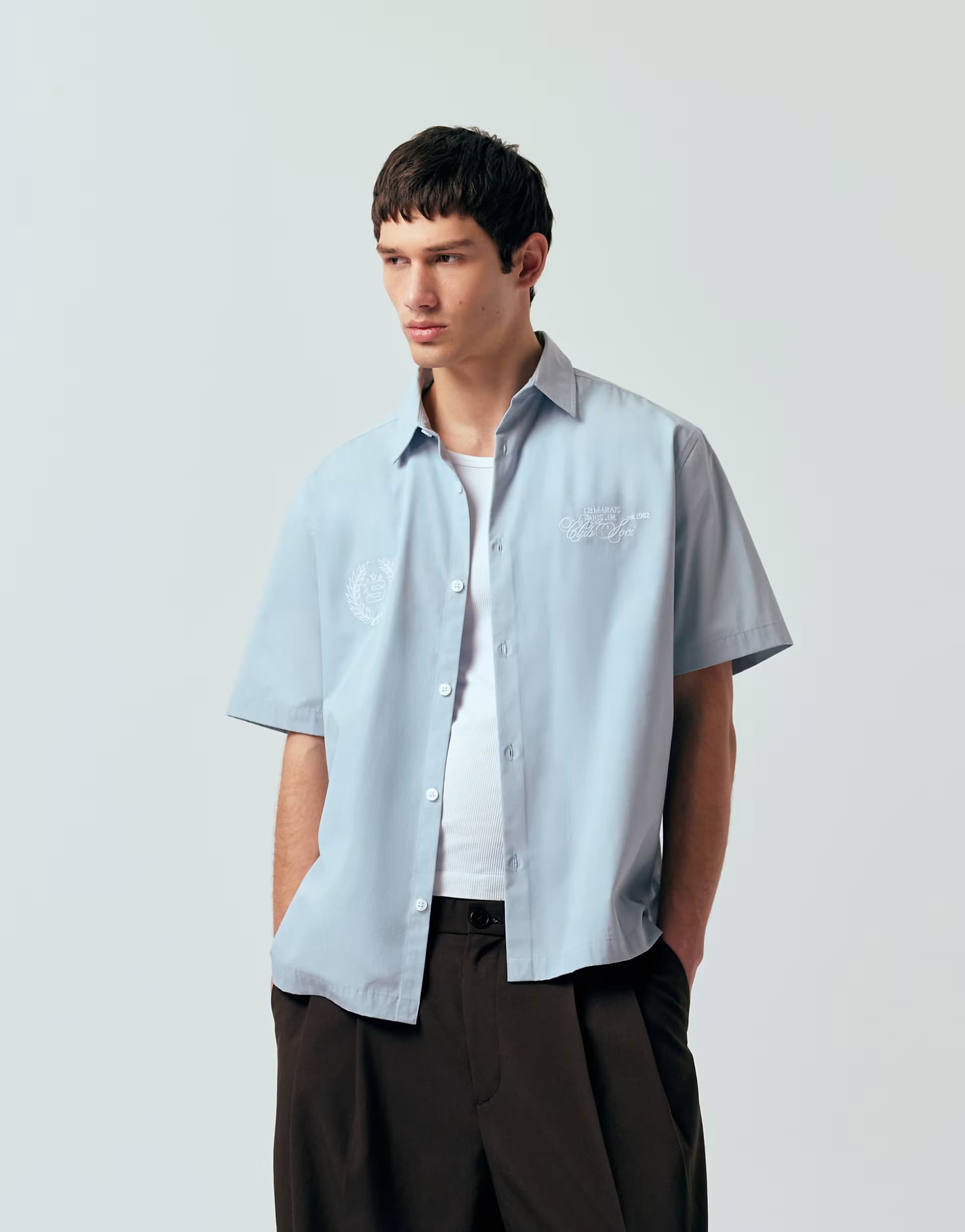 ASOS ASOS Relaxed Shirt with Chest Embroidery in Light Blue