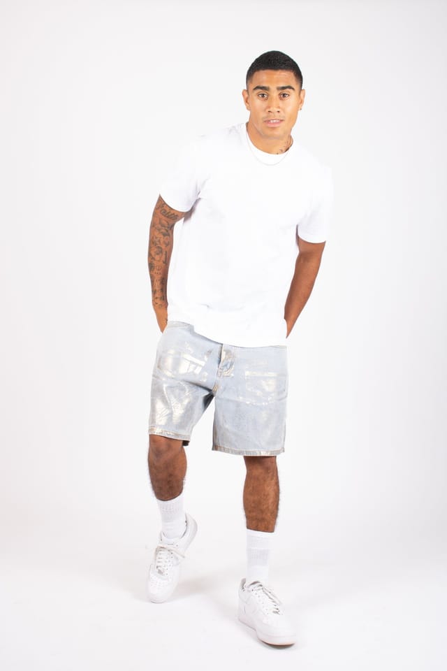 Liquor N Poker Liquor n Poker Men's Metallic Faded Stonewash Straight Leg Shorts in Stone - 3