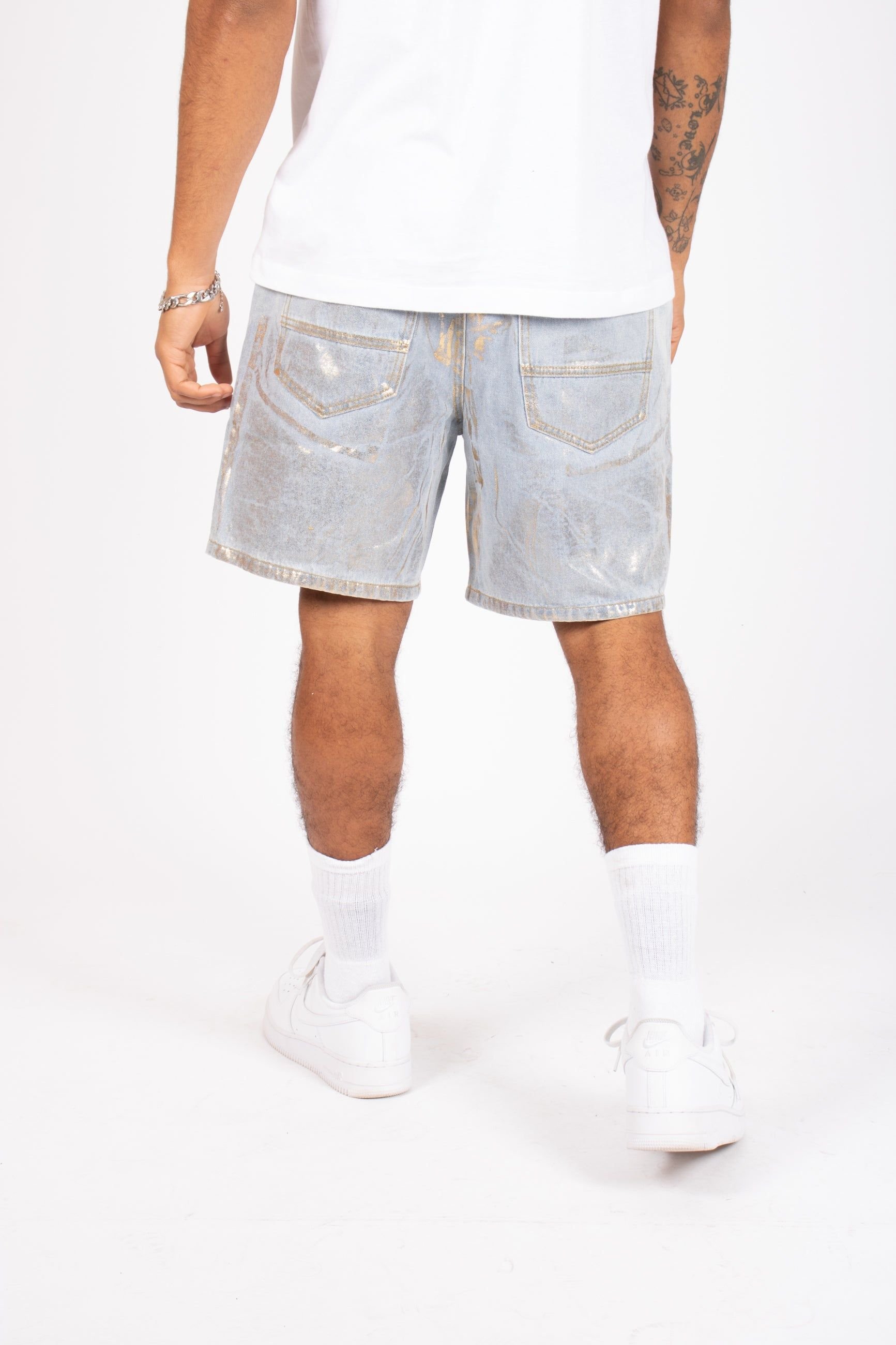 Liquor N Poker Liquor n Poker Men's Metallic Faded Stonewash Straight Leg Shorts in Stone - 4