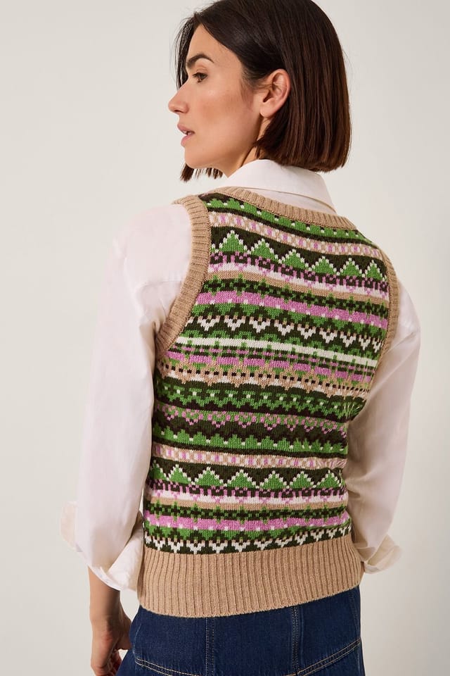 Monsoon Monsoon Women's Fira Fair Isle Knitted Tank Top Green - 2