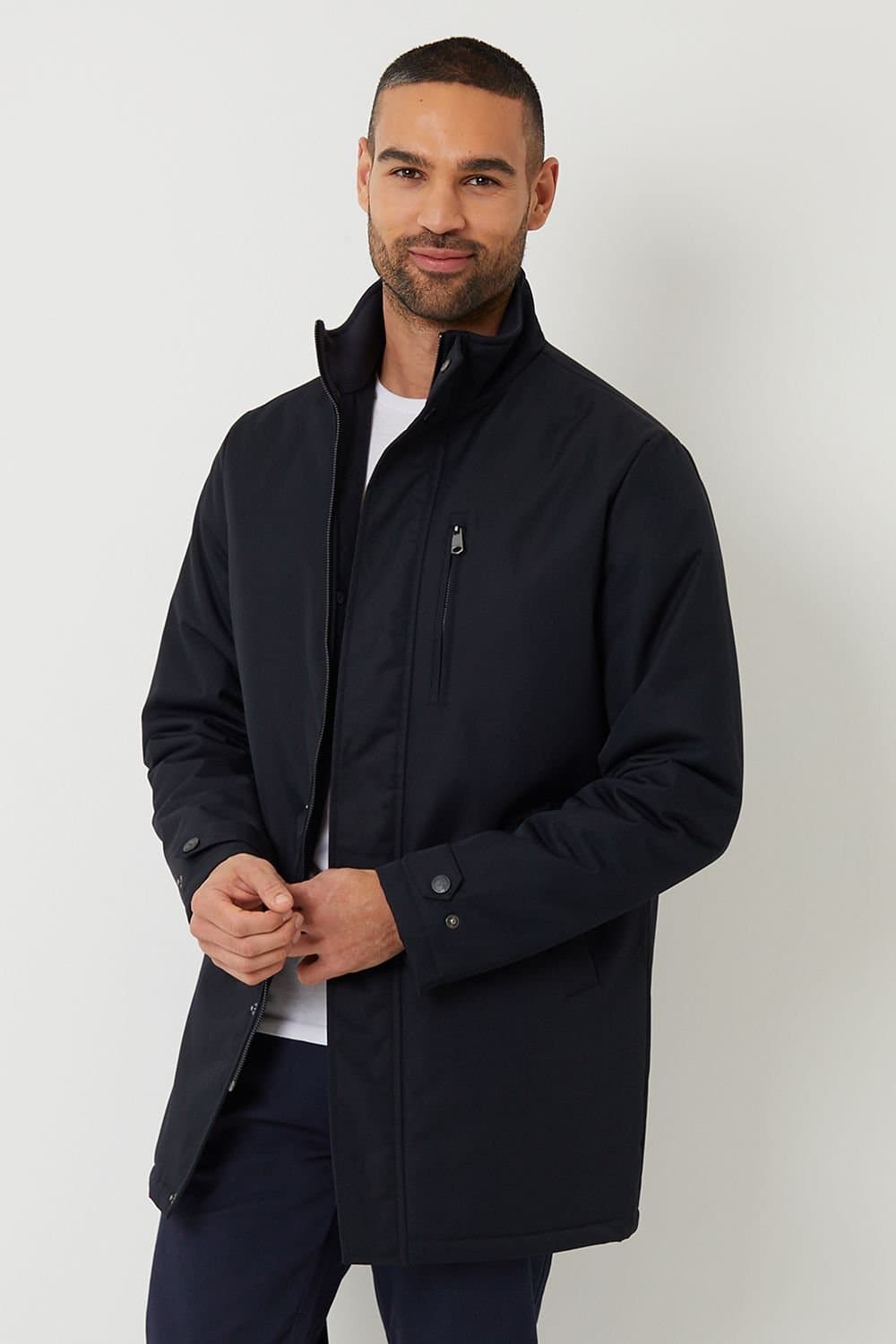 Threadbare Threadbare Men's 'Broxburn' Showerproof Funnel Neck Lightweight Mac in Navy
