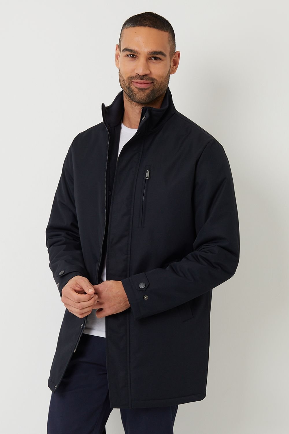 Threadbare Threadbare Men's 'Broxburn' Showerproof Funnel Neck Lightweight Mac in Navy - 2