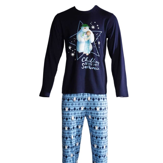 The Snowman The Snowman Men's Polar Bear Christmas Long Pyjama Set in Blue - 2