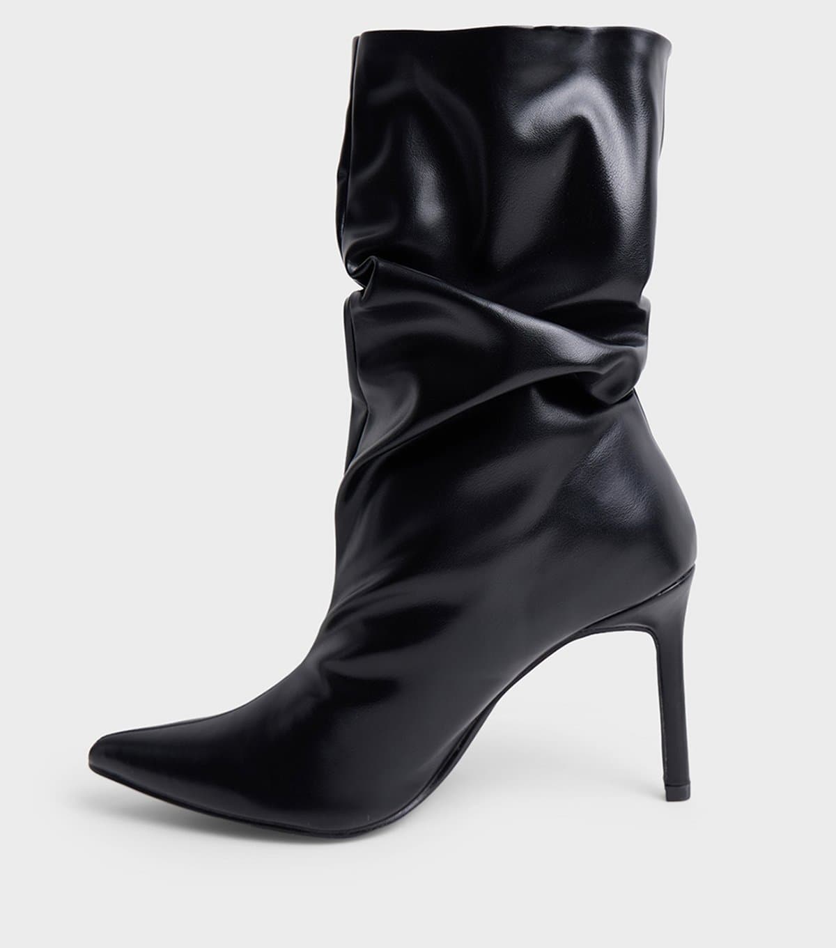 Public Desire Women's Black Lilu Faux Leather Ruched Midi Heel Ankle Boots Public Desire New Look