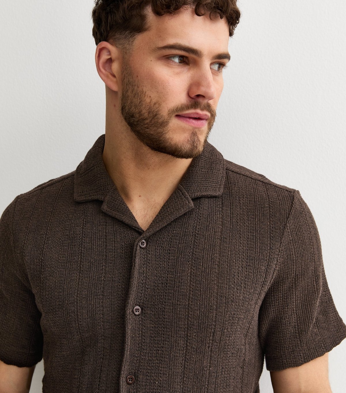 New Look Men's Brown Relaxed Fit Textured Revere Collar Shirt New Look - 2