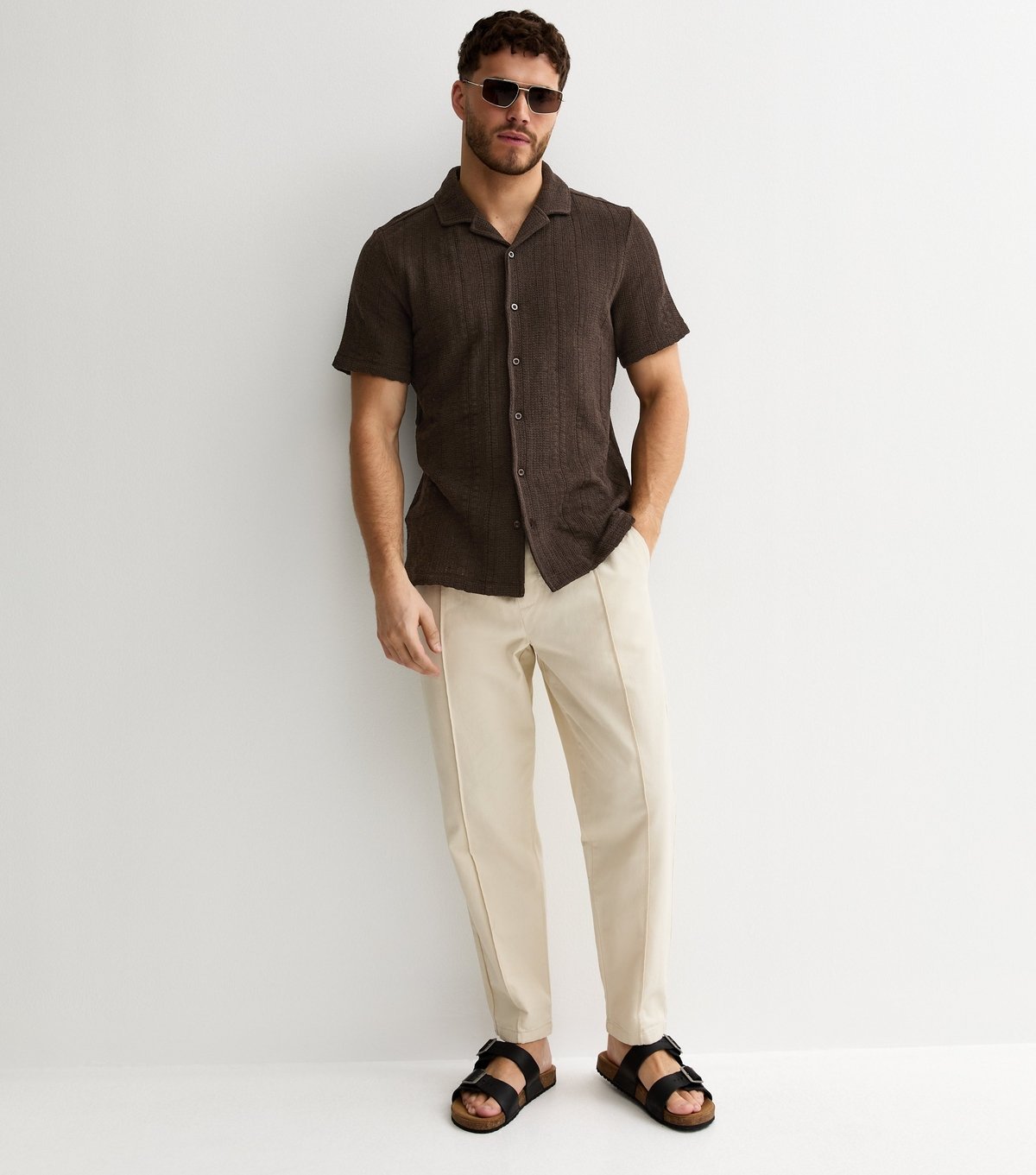 New Look Men's Brown Relaxed Fit Textured Revere Collar Shirt New Look - 3