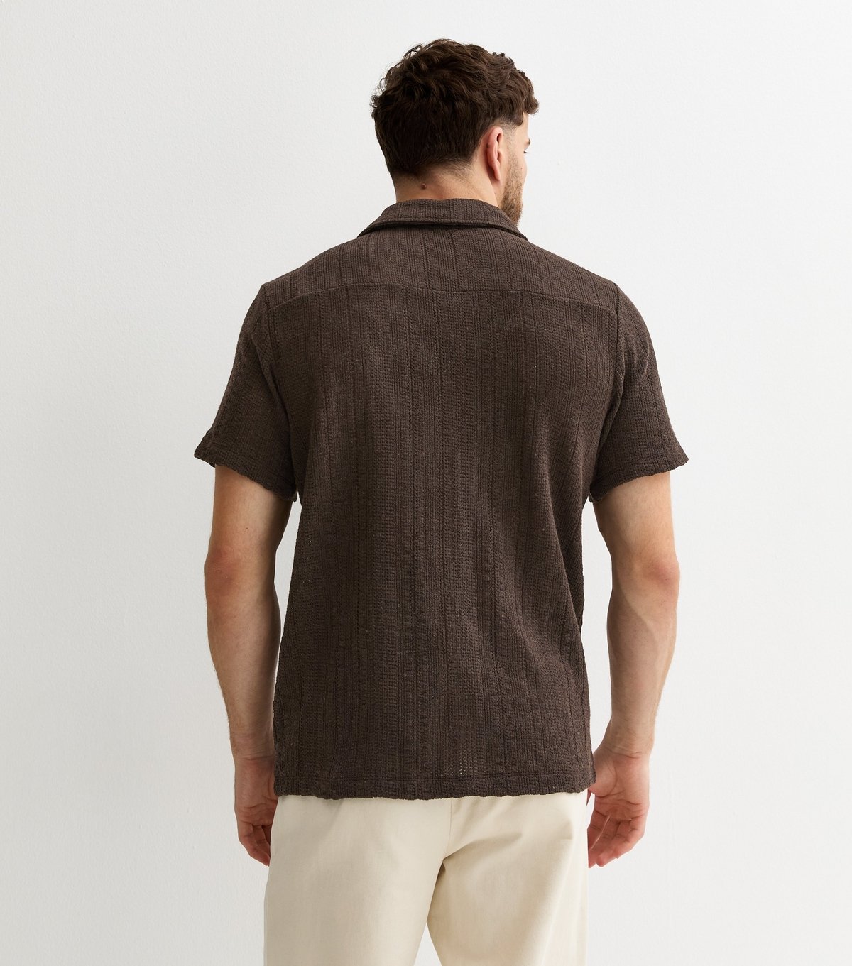 New Look Men's Brown Relaxed Fit Textured Revere Collar Shirt New Look - 4