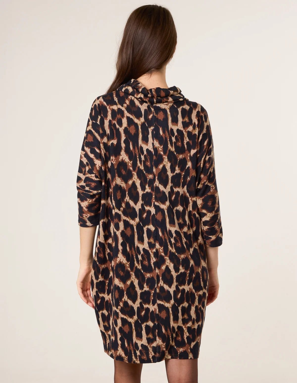 Blue Vanilla Leopard Print Draped Cowl Neck Tunic Dress - 4