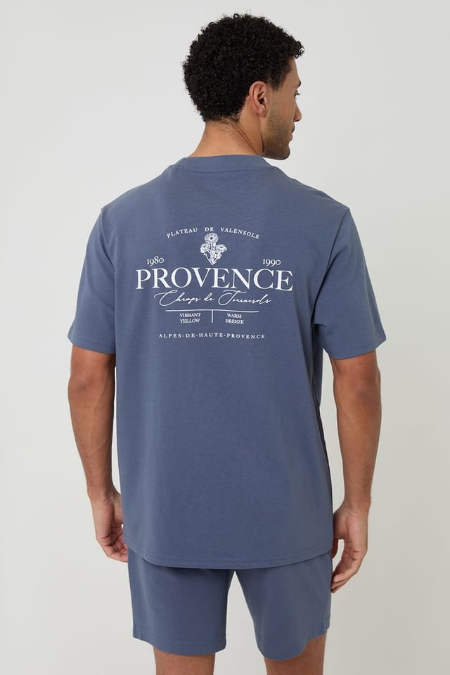 Threadbare Threadbare Men's Cotton Grandad Pyjama Top & Shorts in Blue - 2