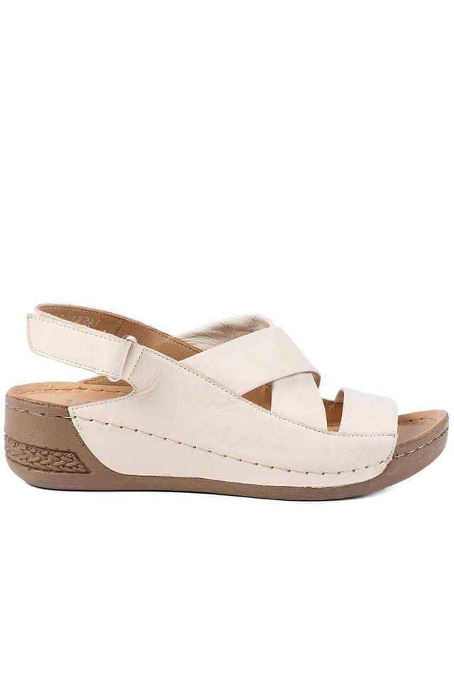 Pavers Pavers Women's Leather Wedge Sandals in Beige - 2