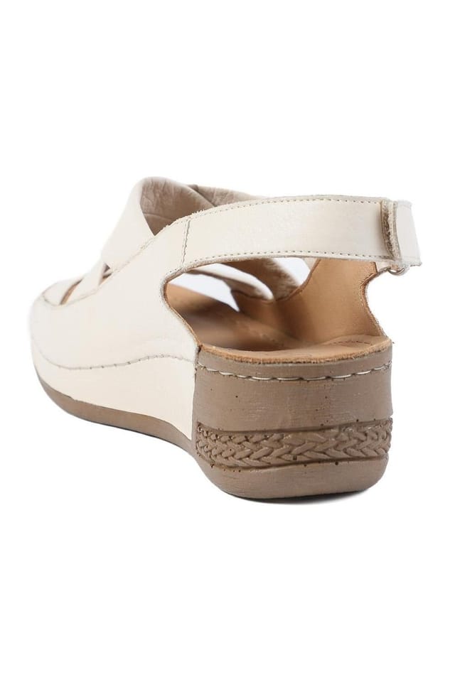 Pavers Pavers Women's Leather Wedge Sandals in Beige - 3