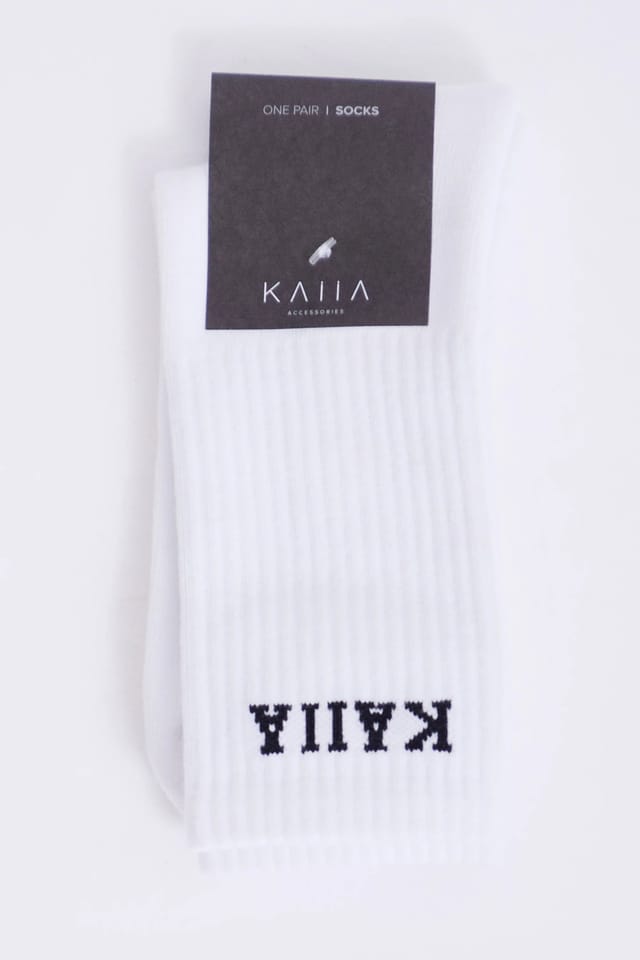 Kaiia One Pair Kaiia Logo Longline Socks White & Black - 2