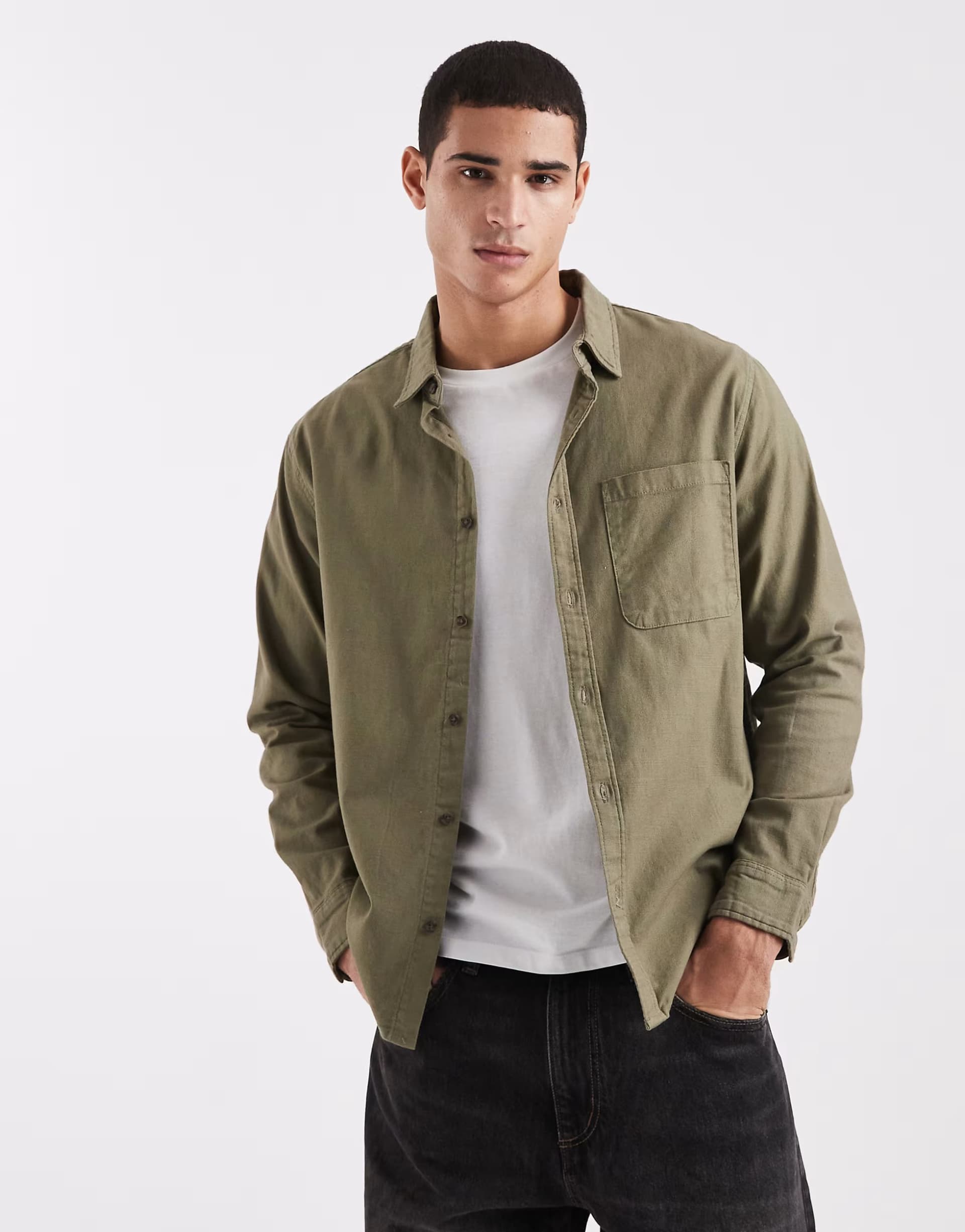 ASOS ASOS Cotton On Long Sleeve Shirt in Washed Khaki